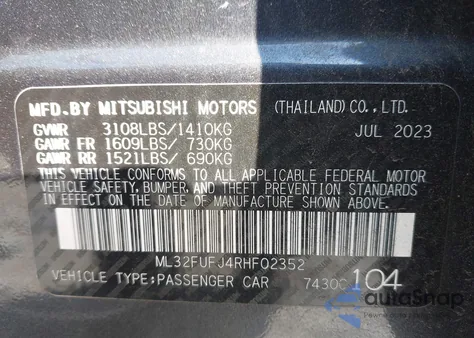 2024 Mitsubishi Mirage G4 Le from USA, damaged, VIN ML32FUFJ4RHF02352